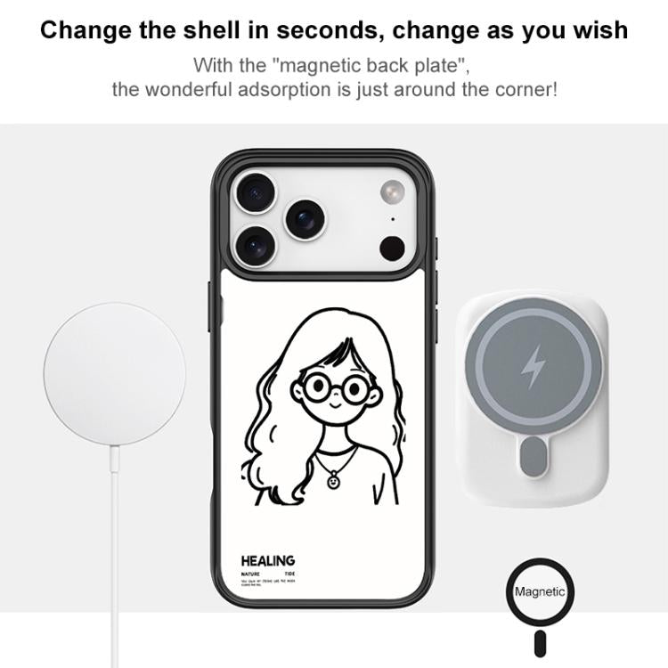 Custodia magnetica per telefono con motivo "Ragazza tranquilla" disegnata a mano, For iPhone 15 Pro Max, For iPhone 15 Pro