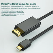 Mini DisplayPort to HDMI Adapter Cable HD Gold-Plated Video Connection Cable, Length: 1.8m, 1080P, 4K