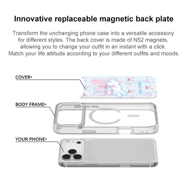 Custodia magnetica per telefono con motivo a coniglio arcobaleno., For iPhone 16 Pro Max, For iPhone 16 Pro, For iPhone 15 Pro Max, For iPhone 15 Pro