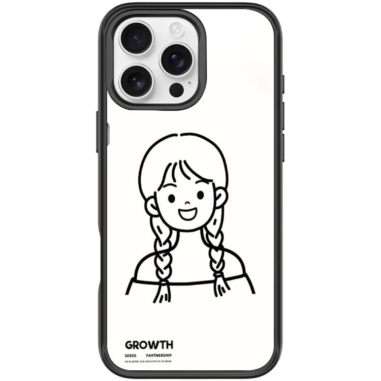 Custodia magnetica per telefono con motivo di ragazza con capelli a doppia treccia in stile schizzo, For iPhone 16 Pro Max, For iPhone 16 Pro, For iPhone 15 Pro Max, For iPhone 15 Pro