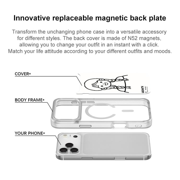 Custodia magnetica per telefono con motivo di ragazza con capelli a doppia treccia in stile schizzo, For iPhone 16 Pro Max, For iPhone 16 Pro, For iPhone 15 Pro Max, For iPhone 15 Pro