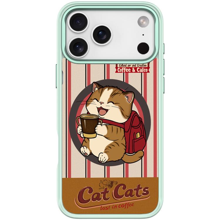 Custodia magnetica con motivo gatto e caffè per iPhone