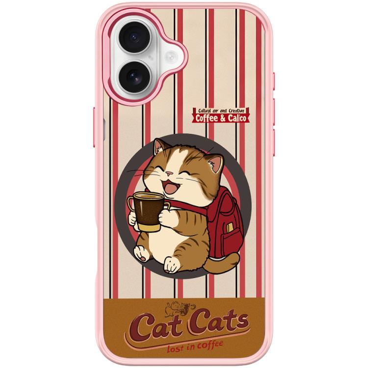 Custodia magnetica con motivo gatto e caffè per iPhone