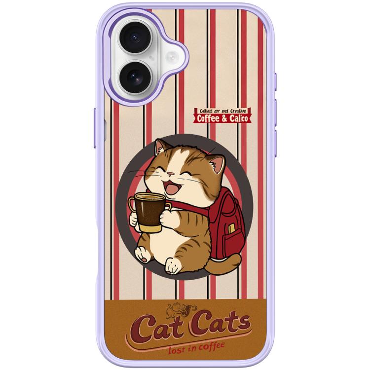 Custodia magnetica con motivo gatto e caffè per iPhone