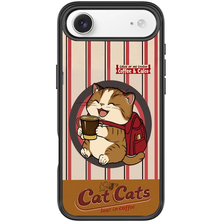 Custodia magnetica con motivo gatto e caffè per iPhone