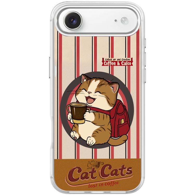 Custodia magnetica con motivo gatto e caffè per iPhone
