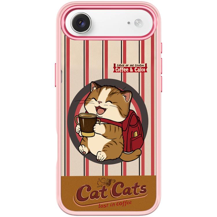 Custodia magnetica con motivo gatto e caffè per iPhone