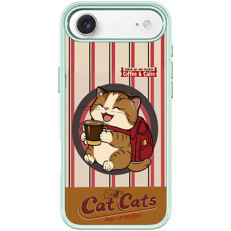 Custodia magnetica con motivo gatto e caffè per iPhone