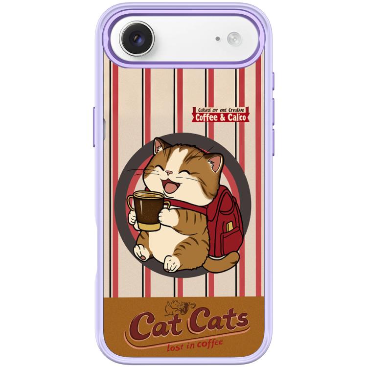 Custodia magnetica con motivo gatto e caffè per iPhone