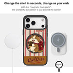 Custodia magnetica con motivo gatto e caffè per iPhone