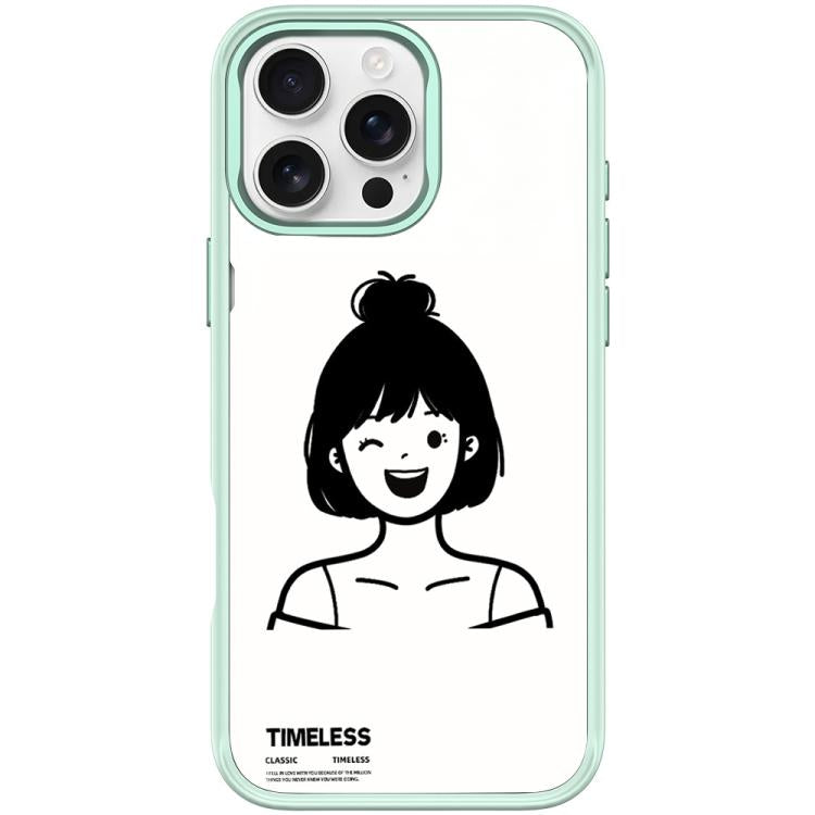 Custodia magnetica per telefono con motivo ragazza dai capelli corti in stile schizzo, For iPhone 16 Pro Max, For iPhone 16 Pro, For iPhone 15 Pro Max, For iPhone 15 Pro