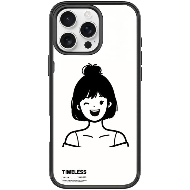 Custodia magnetica per telefono con motivo ragazza dai capelli corti in stile schizzo, For iPhone 16 Pro Max, For iPhone 16 Pro, For iPhone 15 Pro Max, For iPhone 15 Pro