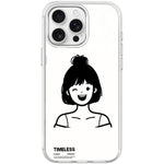 Custodia magnetica per telefono con motivo ragazza dai capelli corti in stile schizzo, For iPhone 16 Pro Max, For iPhone 16 Pro, For iPhone 15 Pro Max, For iPhone 15 Pro