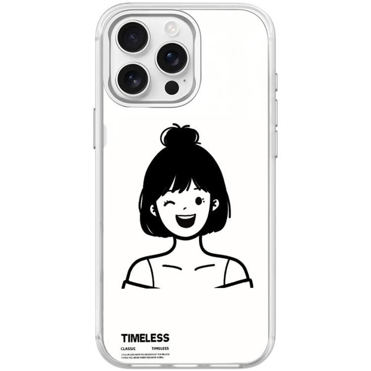 Custodia magnetica per telefono con motivo ragazza dai capelli corti in stile schizzo, For iPhone 16 Pro Max, For iPhone 16 Pro, For iPhone 15 Pro Max, For iPhone 15 Pro
