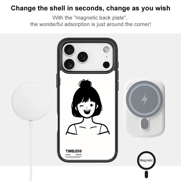 Custodia magnetica per telefono con motivo ragazza dai capelli corti in stile schizzo, For iPhone 17 Pro Max, For iPhone 17 Pro, For iPhone 17, For iPhone Air