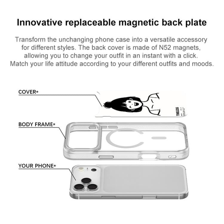 Custodia magnetica per telefono con motivo ragazza dai capelli corti in stile schizzo, For iPhone 17 Pro Max, For iPhone 17 Pro, For iPhone 17, For iPhone Air