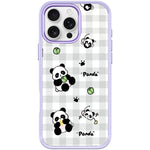 Adorabile custodia magnetica per telefono con motivo panda a griglia., For iPhone 16 Pro Max, For iPhone 16 Pro, For iPhone 15 Pro Max, For iPhone 15 Pro
