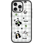 Adorabile custodia magnetica per telefono con motivo panda a griglia., For iPhone 16 Pro Max, For iPhone 16 Pro, For iPhone 15 Pro Max, For iPhone 15 Pro