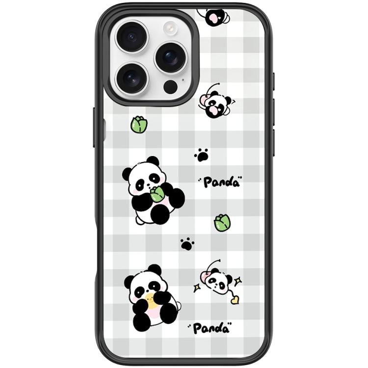Adorabile custodia magnetica per telefono con motivo panda a griglia., For iPhone 16 Pro Max, For iPhone 16 Pro, For iPhone 15 Pro Max, For iPhone 15 Pro