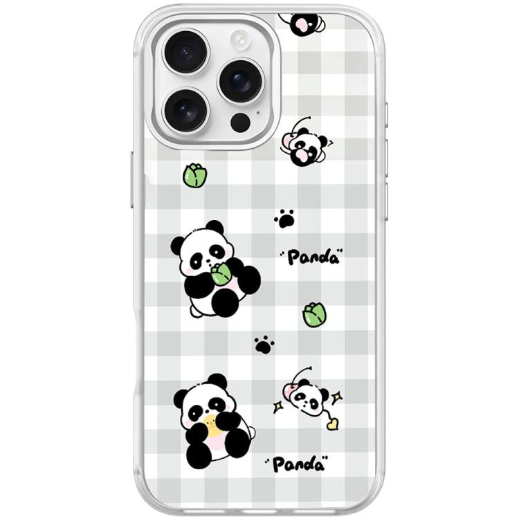 Adorabile custodia magnetica per telefono con motivo panda a griglia., For iPhone 16 Pro Max, For iPhone 16 Pro, For iPhone 15 Pro Max, For iPhone 15 Pro