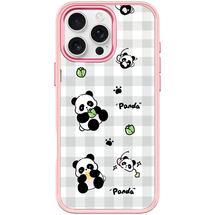 Adorabile custodia magnetica per telefono con motivo panda a griglia., For iPhone 16 Pro Max, For iPhone 16 Pro, For iPhone 15 Pro Max, For iPhone 15 Pro