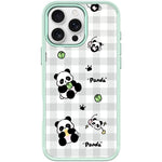 Adorabile custodia magnetica per telefono con motivo panda a griglia., For iPhone 16 Pro Max, For iPhone 16 Pro, For iPhone 15 Pro Max, For iPhone 15 Pro
