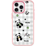 Adorabile custodia magnetica per telefono con motivo panda a griglia., For iPhone 16 Pro Max, For iPhone 16 Pro, For iPhone 15 Pro Max, For iPhone 15 Pro