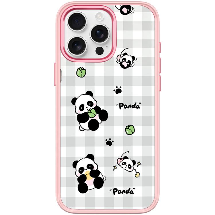 Adorabile custodia magnetica per telefono con motivo panda a griglia., For iPhone 16 Pro Max, For iPhone 16 Pro, For iPhone 15 Pro Max, For iPhone 15 Pro
