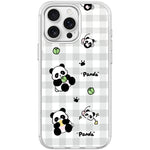 Adorabile custodia magnetica per telefono con motivo panda a griglia., For iPhone 16 Pro Max, For iPhone 16 Pro, For iPhone 15 Pro Max, For iPhone 15 Pro