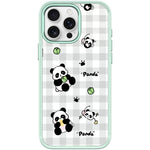 Adorabile custodia magnetica per telefono con motivo panda a griglia., For iPhone 16 Pro Max, For iPhone 16 Pro, For iPhone 15 Pro Max, For iPhone 15 Pro
