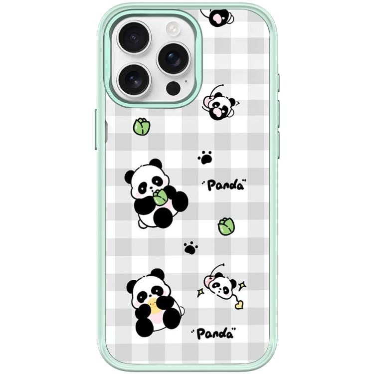 Adorabile custodia magnetica per telefono con motivo panda a griglia., For iPhone 16 Pro Max, For iPhone 16 Pro, For iPhone 15 Pro Max, For iPhone 15 Pro