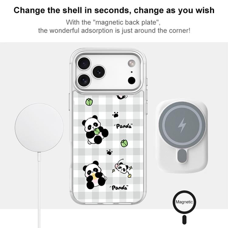 Adorabile custodia magnetica per telefono con motivo panda a griglia., For iPhone 17 Pro Max, For iPhone 17 Pro, For iPhone 17, For iPhone Air