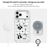 Adorabile custodia magnetica per telefono con motivo panda a griglia., For iPhone 16 Pro Max, For iPhone 16 Pro, For iPhone 15 Pro Max, For iPhone 15 Pro