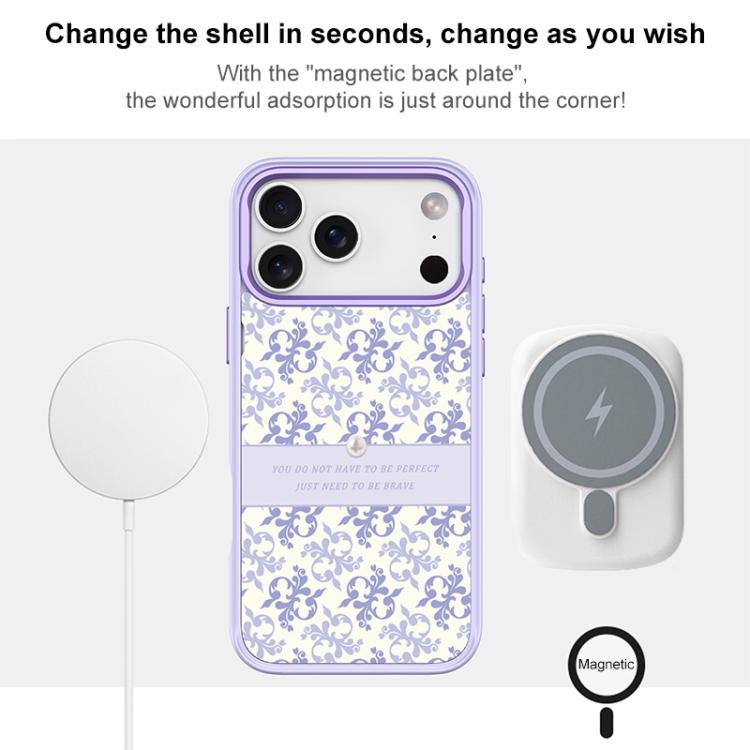 Custodia magnetica per telefono con motivo floreale viola chiaro, For iPhone 16 Pro Max, For iPhone 16 Pro, For iPhone 15 Pro Max, For iPhone 15 Pro