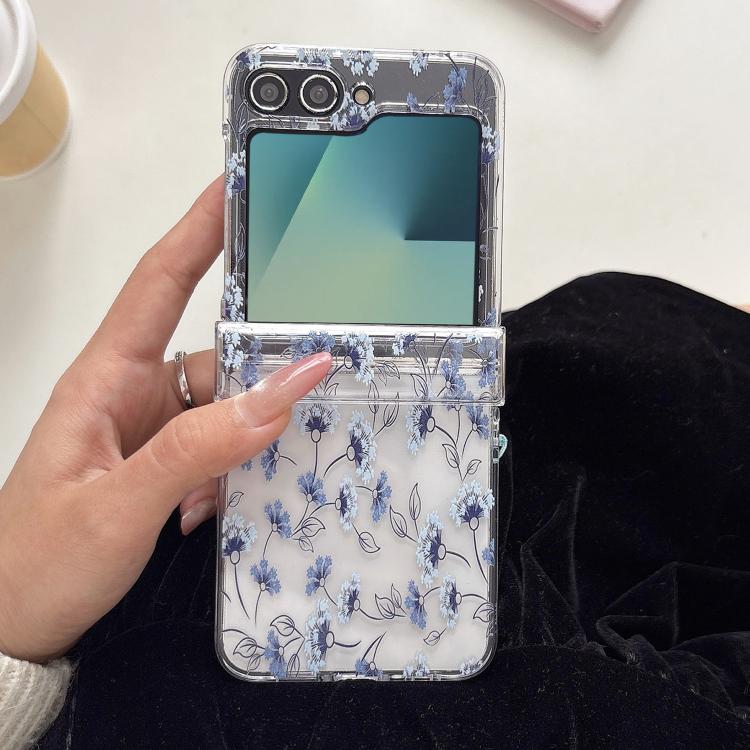 Elegante custodia per telefono con motivo floreale azzurro ghiaccio., For Samsung Galaxy Z Flip7 5G, For Samsung Galaxy Z Flip6, For Samsung Galaxy Z Flip5