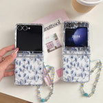 Elegante custodia per telefono con motivo floreale azzurro ghiaccio., For Samsung Galaxy Z Flip7 5G, For Samsung Galaxy Z Flip6, For Samsung Galaxy Z Flip5