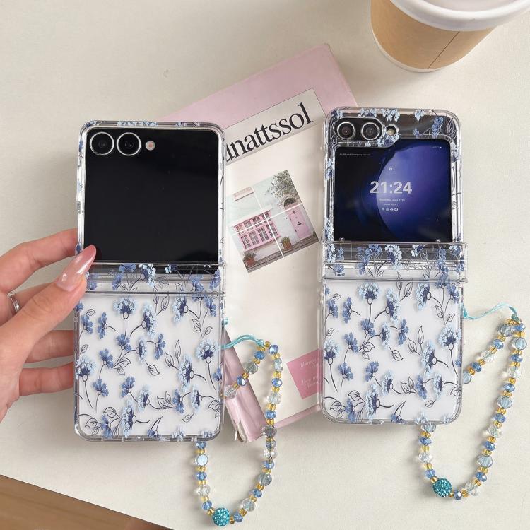 Elegante custodia per telefono con motivo floreale azzurro ghiaccio., For Samsung Galaxy Z Flip7 5G, For Samsung Galaxy Z Flip6, For Samsung Galaxy Z Flip5