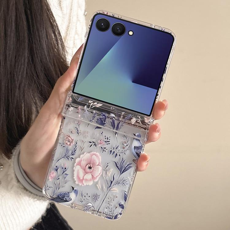 Custodia per telefono con delicato motivo di fiori e uccelli, For Samsung Galaxy Z Flip7 5G, For Samsung Galaxy Z Flip6, For Samsung Galaxy Z Flip5