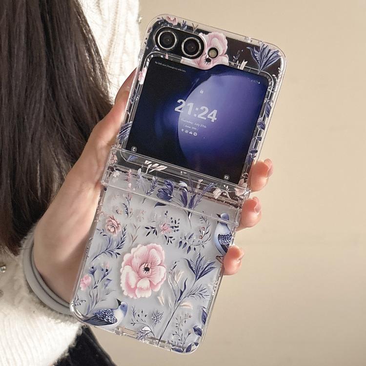Custodia per telefono con delicato motivo di fiori e uccelli, For Samsung Galaxy Z Flip7 5G, For Samsung Galaxy Z Flip6, For Samsung Galaxy Z Flip5