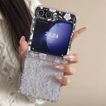 Custodia per telefono con delicato motivo di fiori viola e bianchi, For Samsung Galaxy Z Flip7 5G, For Samsung Galaxy Z Flip6, For Samsung Galaxy Z Flip5
