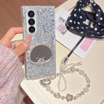 Custodia per telefono con specchio e cinturino a forma di orsetto con diamanti scintillanti, For Samsung Galaxy Z Fold7 5G, For Samsung Galaxy Z Flip7 5G, For Samsung Galaxy Z Flip6, For Samsung Galaxy Z Fold6, For Samsung Galaxy Z Fold5               ...