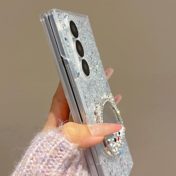 Custodia per telefono con specchio e cinturino a forma di orsetto con diamanti scintillanti, For Samsung Galaxy Z Fold7 5G, For Samsung Galaxy Z Flip7 5G, For Samsung Galaxy Z Flip6, For Samsung Galaxy Z Fold6, For Samsung Galaxy Z Fold5               ...