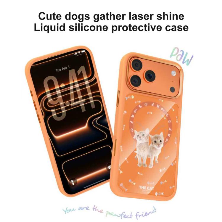 Custodia magnetica in silicone liquido con motivo di gatti in comune, For iPhone 17 Pro Max, For iPhone 17 Pro