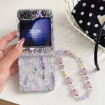 Custodia per telefono con motivo a fiori di lavanda e cinturino, For Samsung Galaxy Z Flip7 5G, For Samsung Galaxy Z Flip6, For Samsung Galaxy Z Flip5