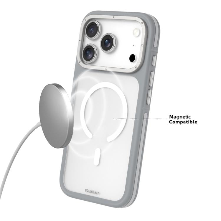 YOUNGKIT Custodia ibrida magnetica per telefono con finitura opaca TPU/PC effetto sabbia rocciosa., For iPhone 17 Pro Max, For iPhone 17 Pro