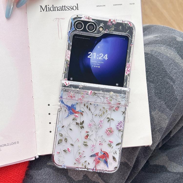 Cover per telefono con motivo floreale e gazza., For Samsung Galaxy Z Flip7 5G, For Samsung Galaxy Z Flip6, For Samsung Galaxy Z Flip5