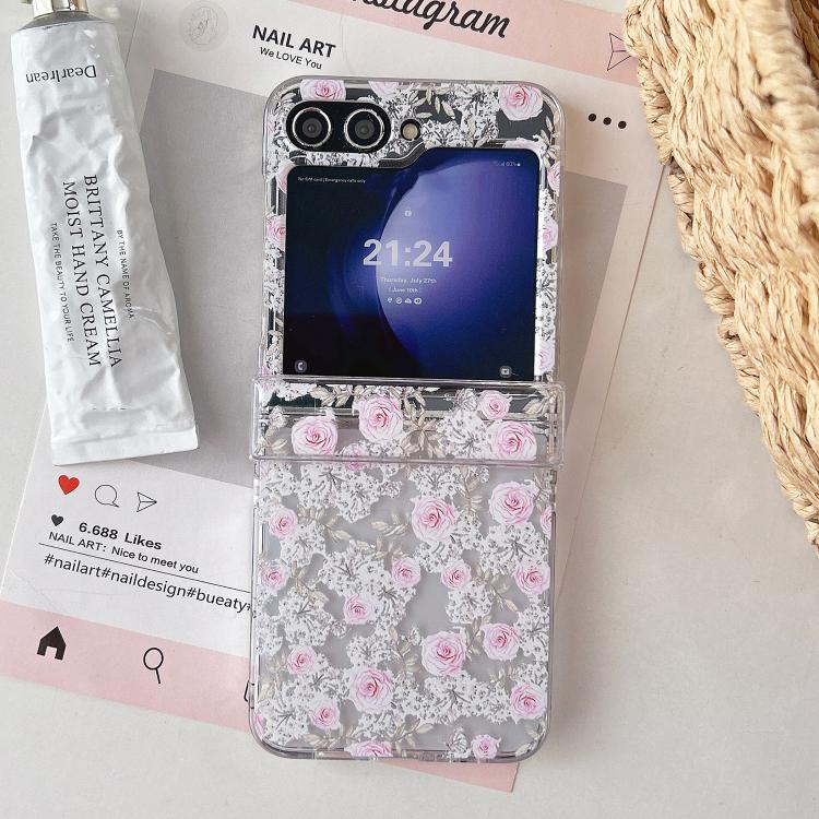 Custodia per telefono con motivo giardino di rose rosa, For Samsung Galaxy Z Flip7 5G, For Samsung Galaxy Z Flip6, For Samsung Galaxy Z Flip5