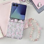 Custodia per telefono con motivo giardino di rose rosa e cinturino, For Samsung Galaxy Z Flip7 5G, For Samsung Galaxy Z Flip6, For Samsung Galaxy Z Flip5
