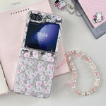 Custodia per telefono con motivo giardino di rose rosa e cinturino, For Samsung Galaxy Z Flip7 5G, For Samsung Galaxy Z Flip6, For Samsung Galaxy Z Flip5