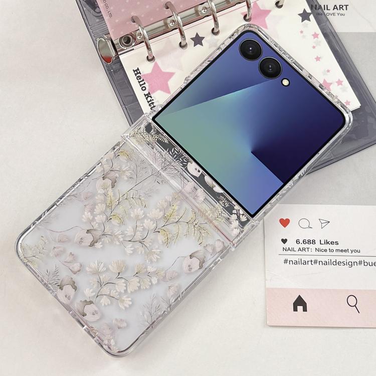 Custodia per telefono con motivo di fiori e foglie bianche, For Samsung Galaxy Z Flip7 5G, For Samsung Galaxy Z Flip6, For Samsung Galaxy Z Flip5